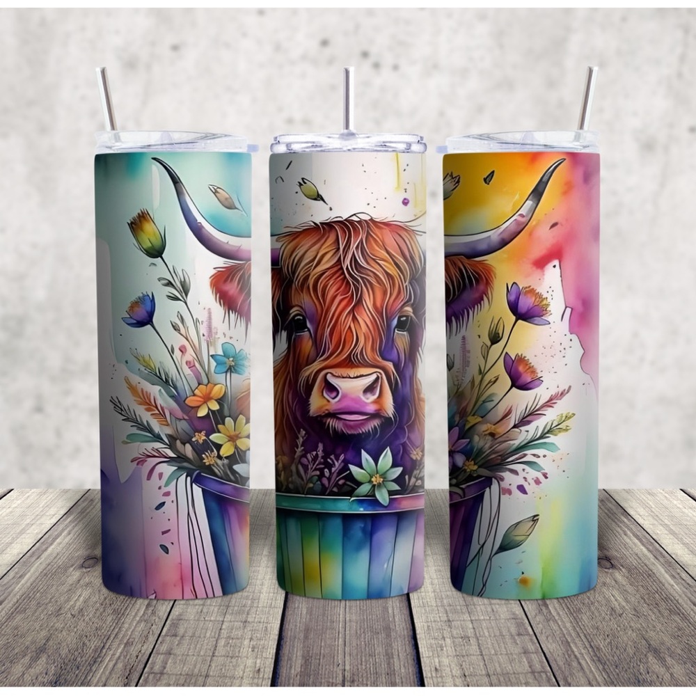 Hand Crafted Multicolor Highland Cow Tumbler